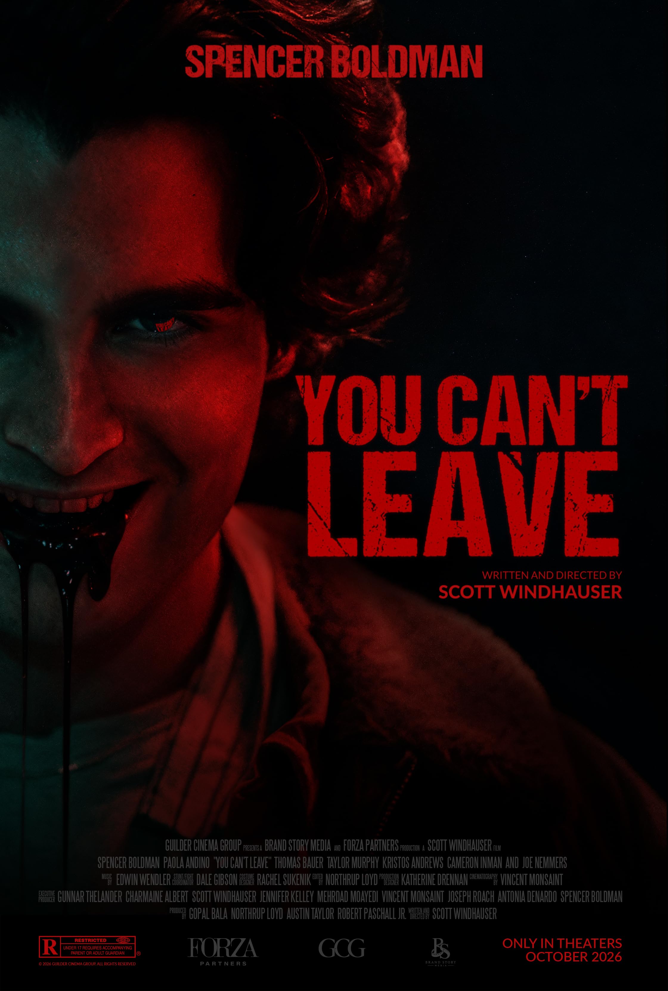 You Can't Leave 2026 horror movie poster featuring Spencer Boldman